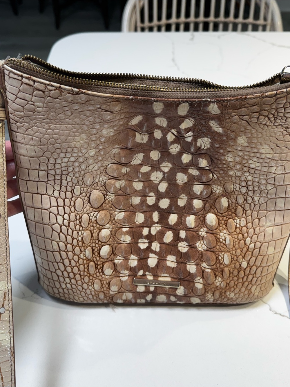 Brahmin Katie Crossbody Textured Croc-Pattern Crossbody Bag in Brown and Cream